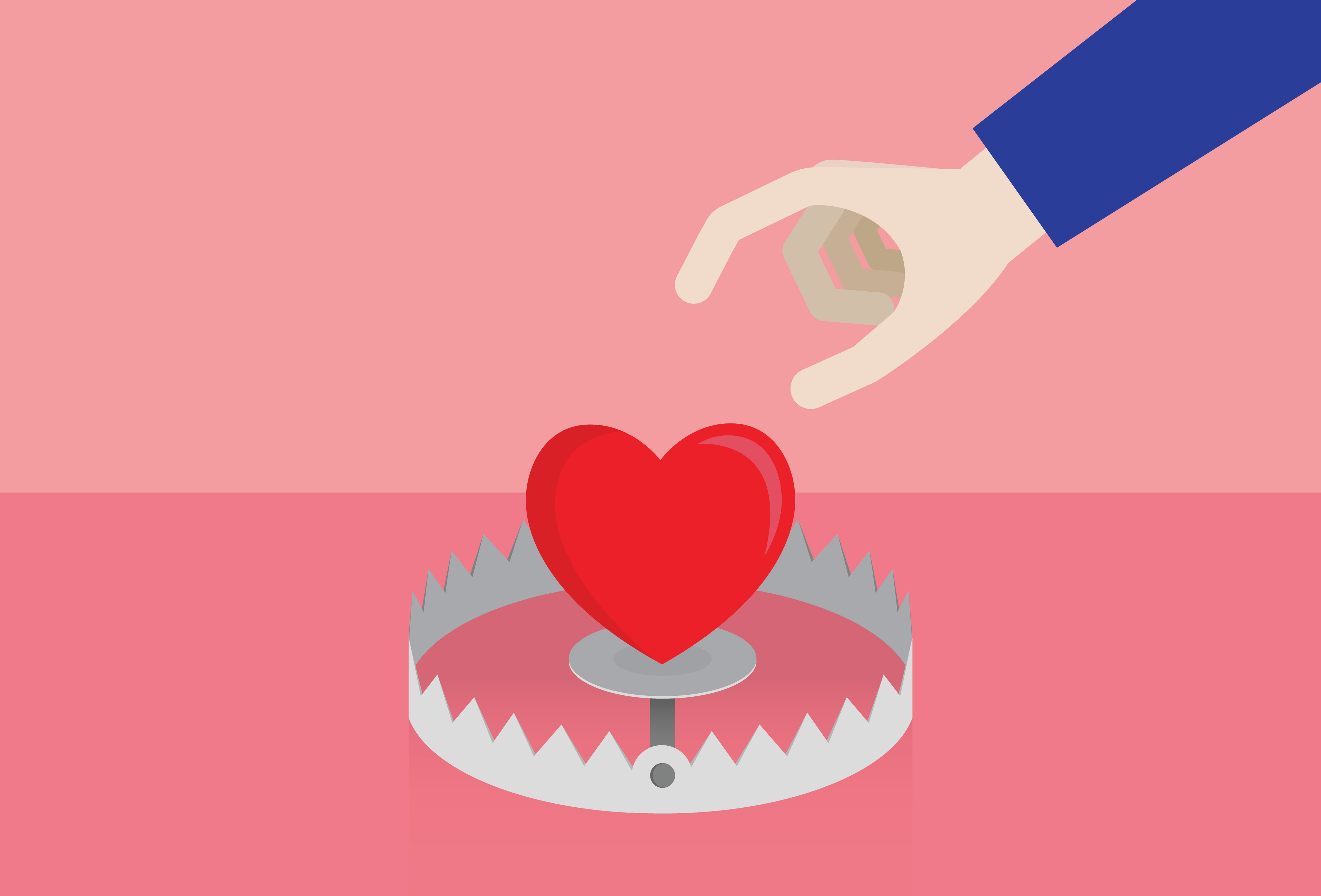 hand reaching for a heart in a trap