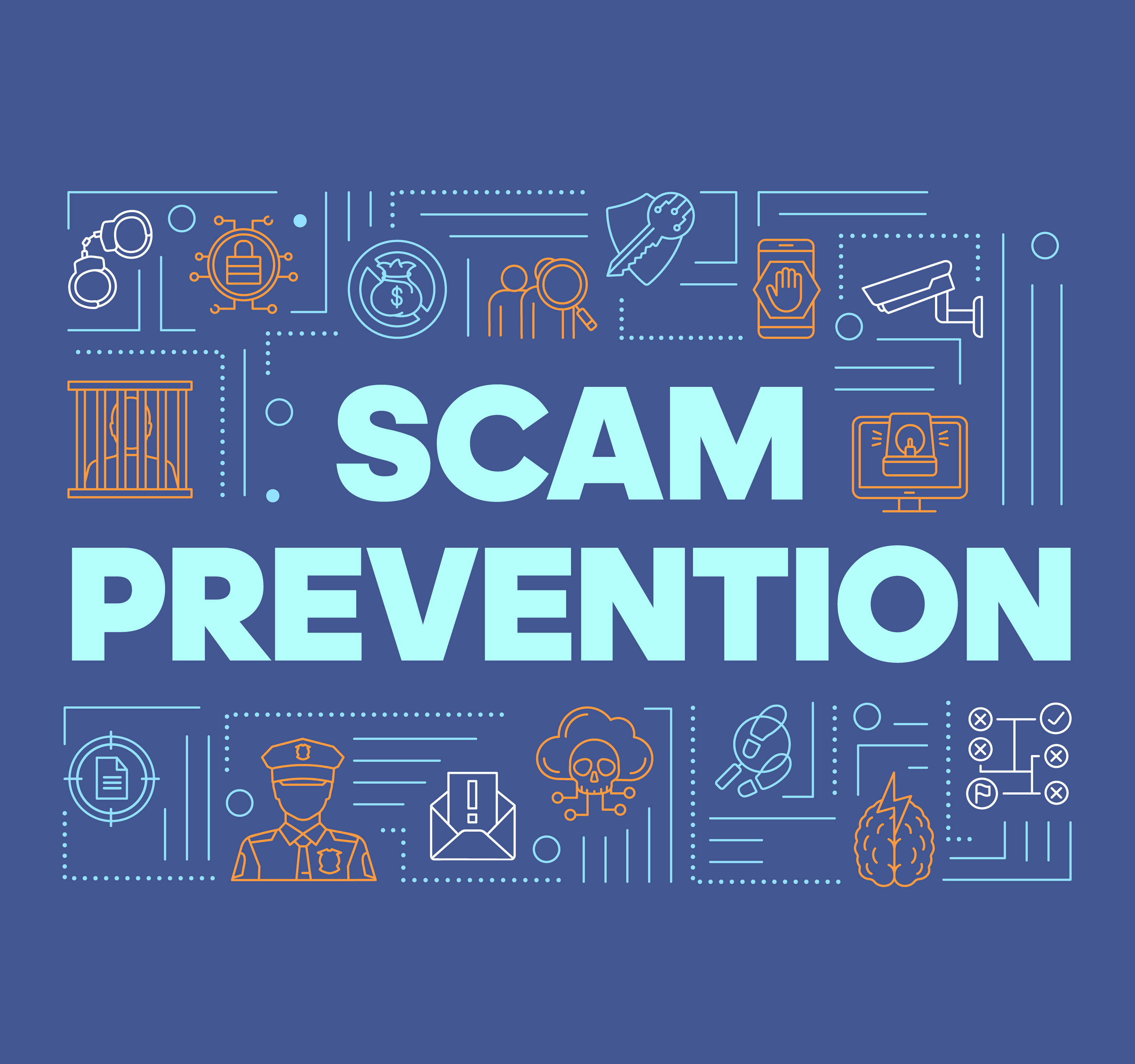 scam prevention with spam emojis in background