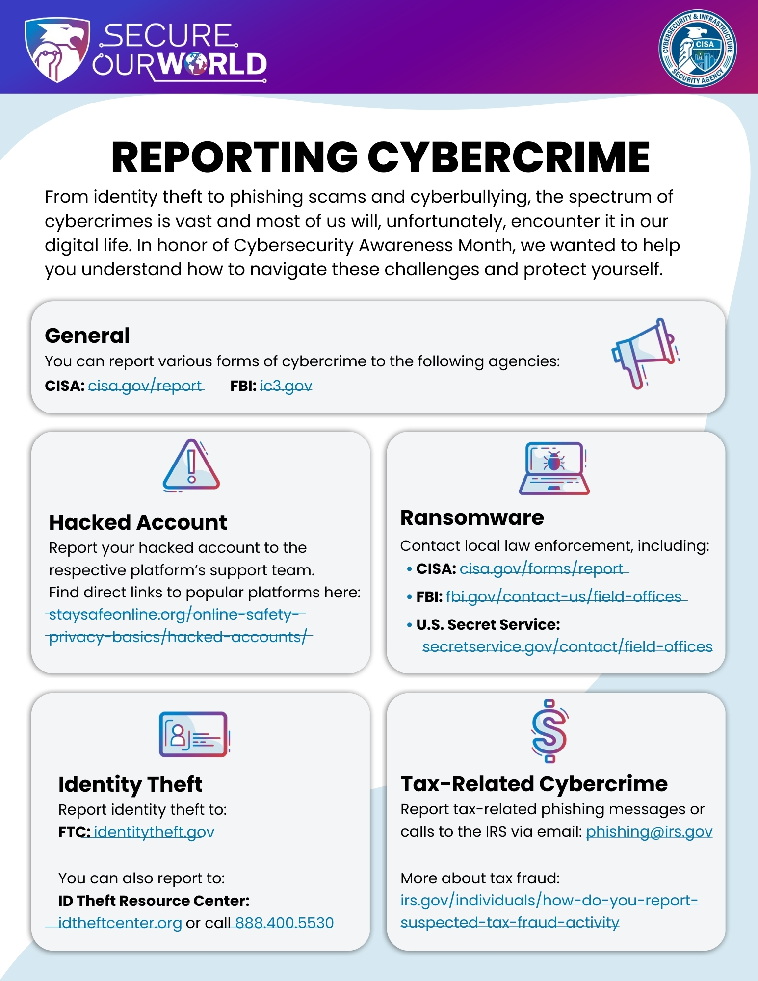 reporting cybercrime secure our world graphic