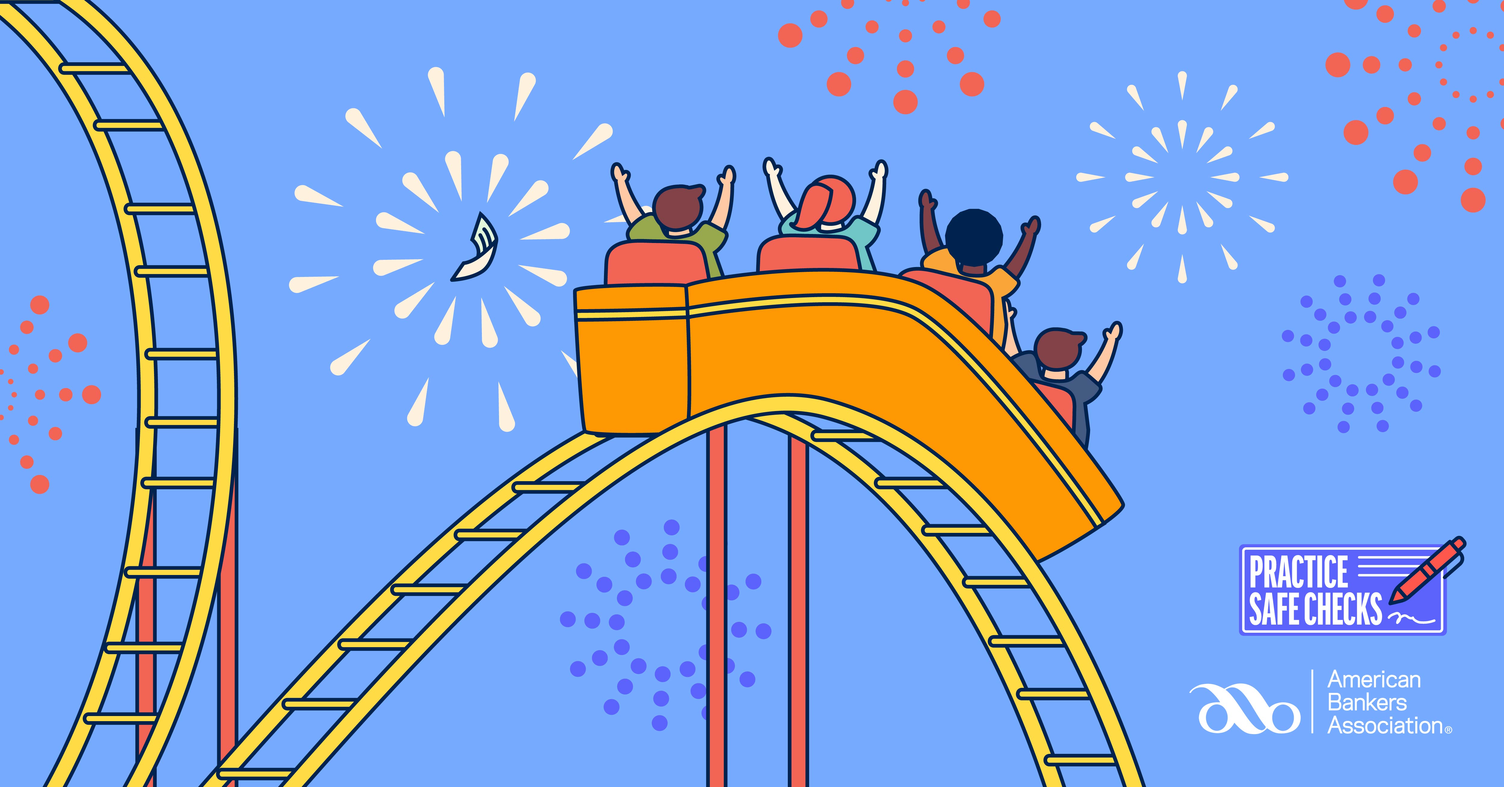 rollercoaster with fireworks in background