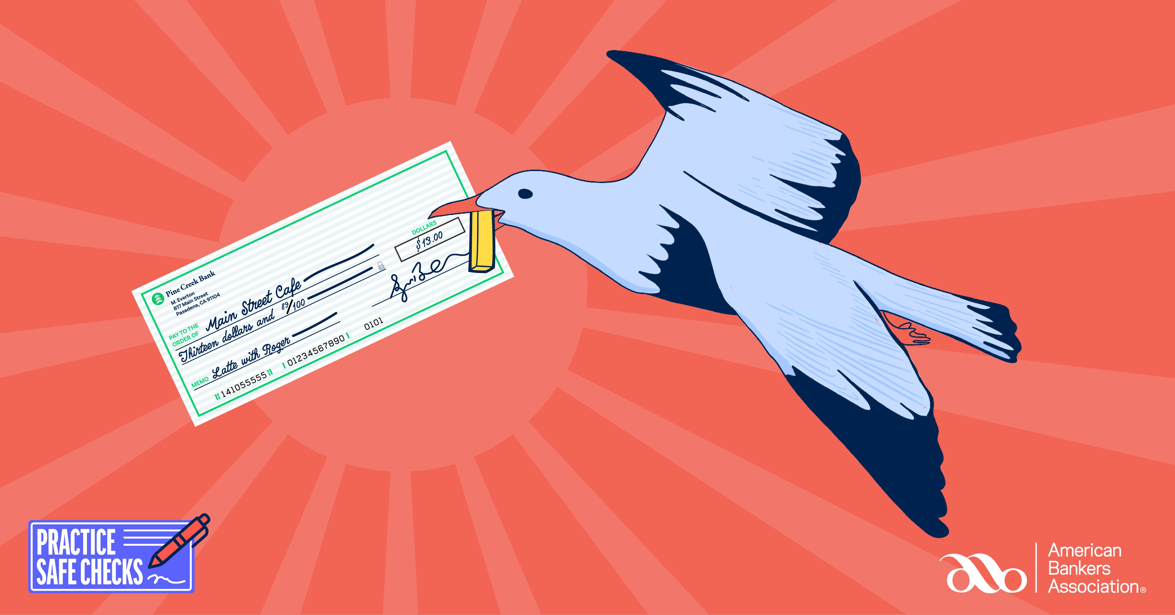 seagull with check in its beak