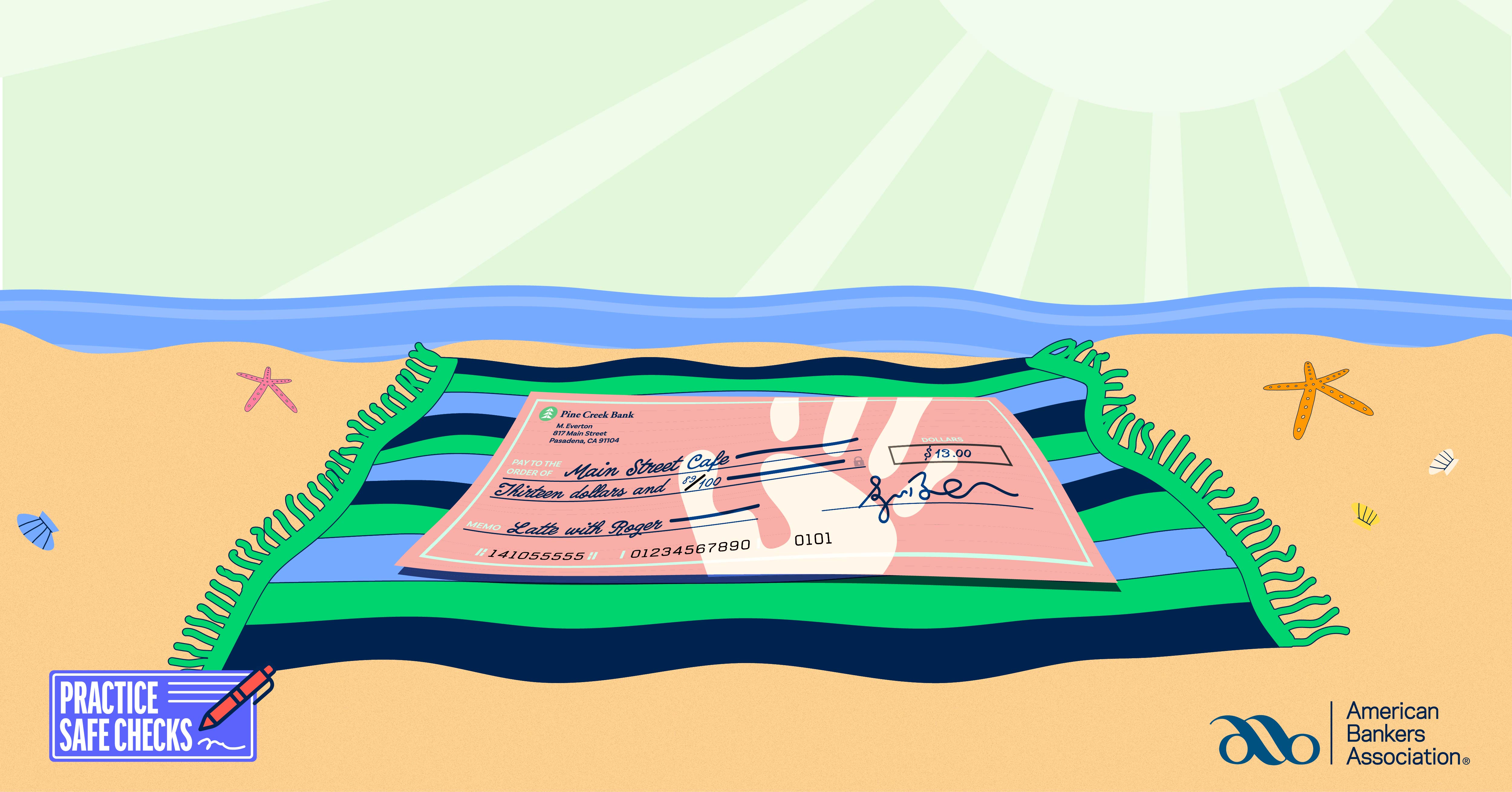 check laying on summer towel at beach