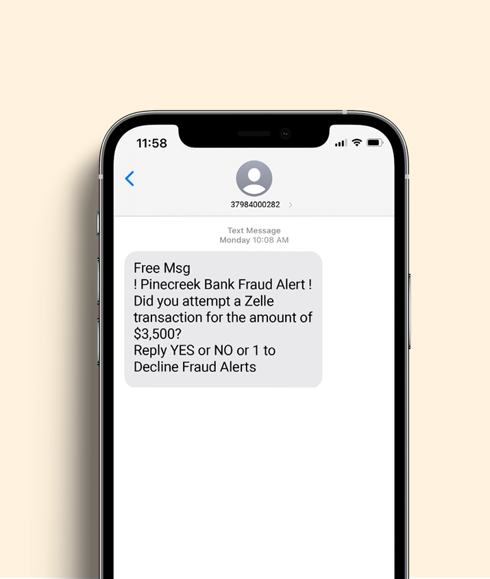 scam text on phone with orange background