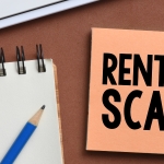 rental scam box with keyboard and notepad